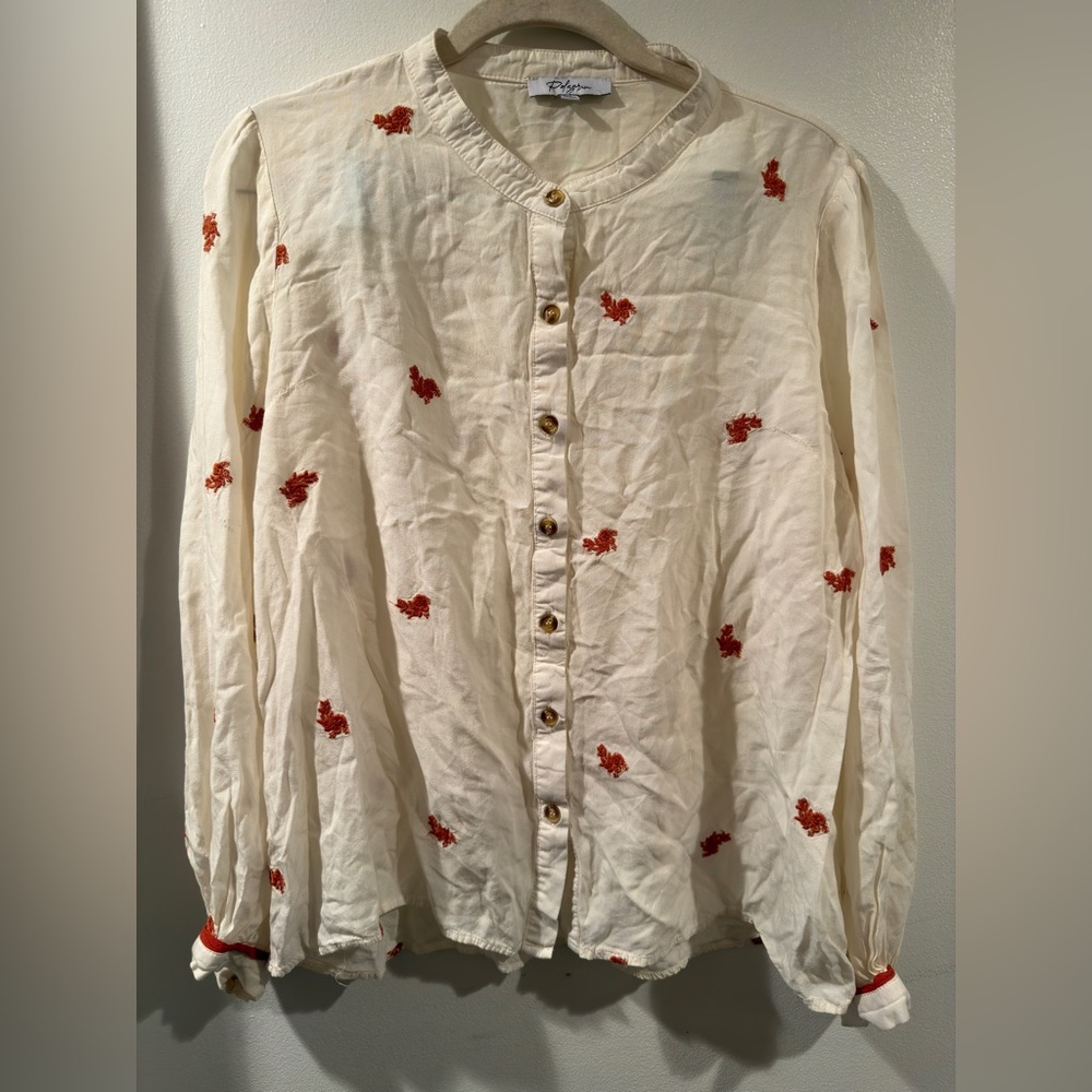 Polagram Cream Blouse with Embroidery